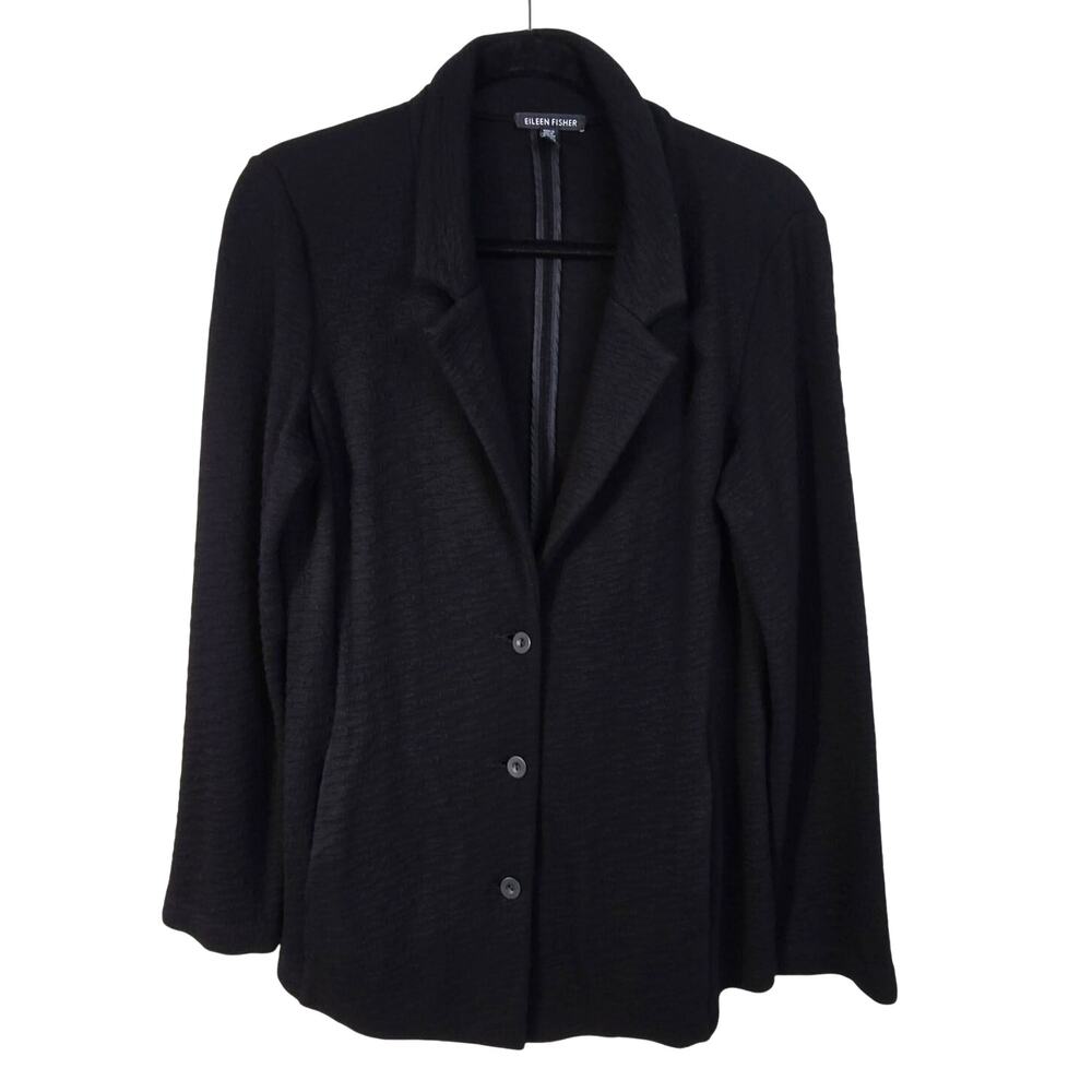 Eileen Fisher Blazer Women's S Black Textural Career Coastal Classic Minimalist